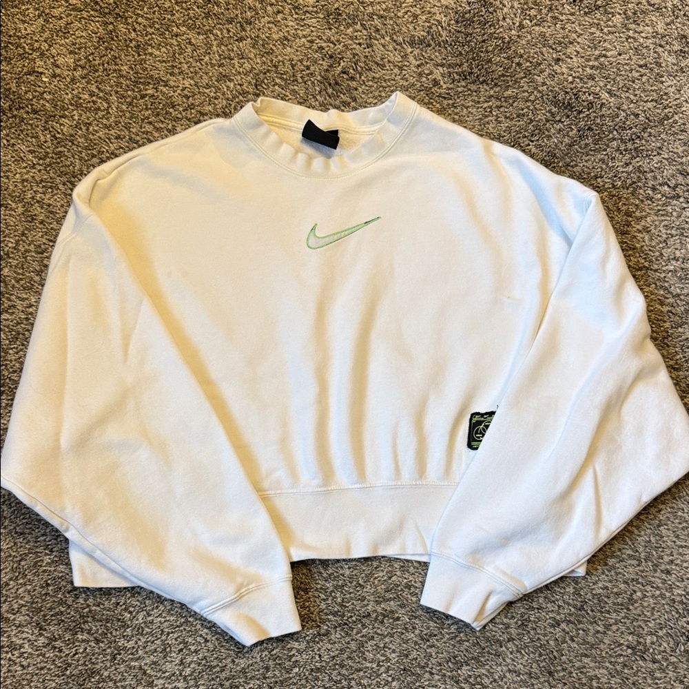 Women’s Cropped Nike Sweatshirt, Size S, white/neon yellow